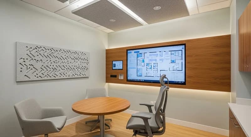 Design consultation room with interactive floorplan display